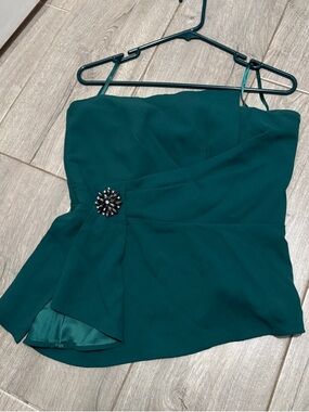 Strapless Green Corset Top with Decorative Brooch